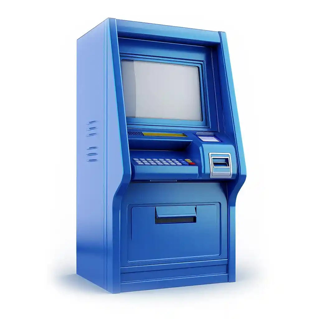 A blue ATM