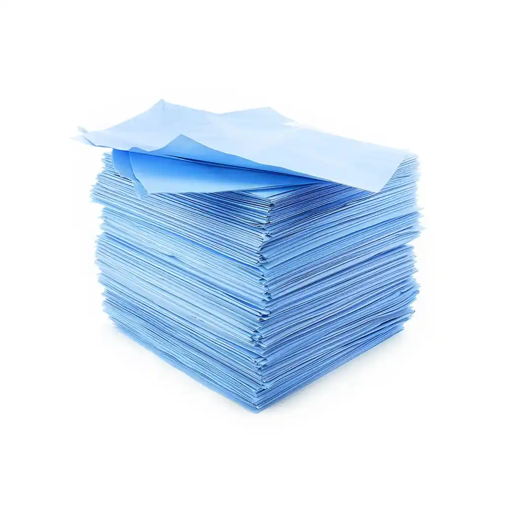 A large stack of blue papers