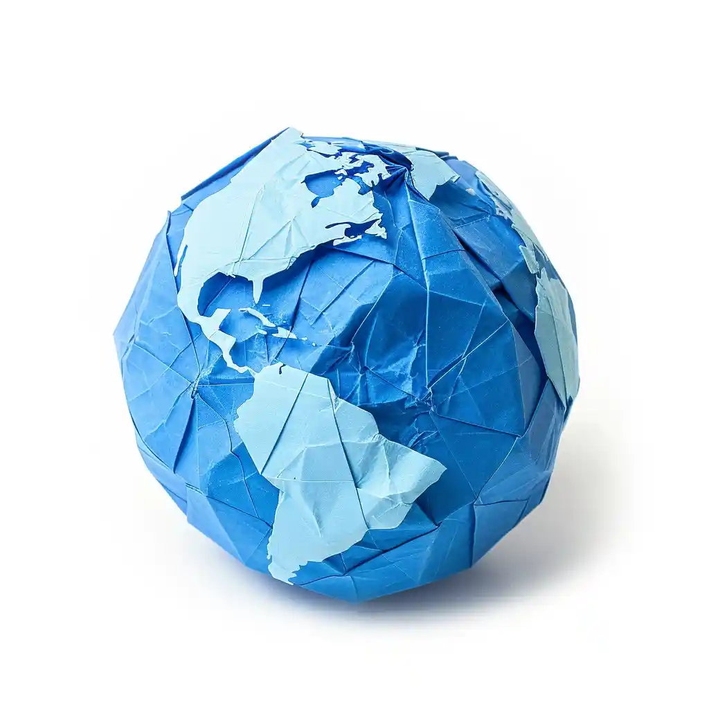 A blue origami globe