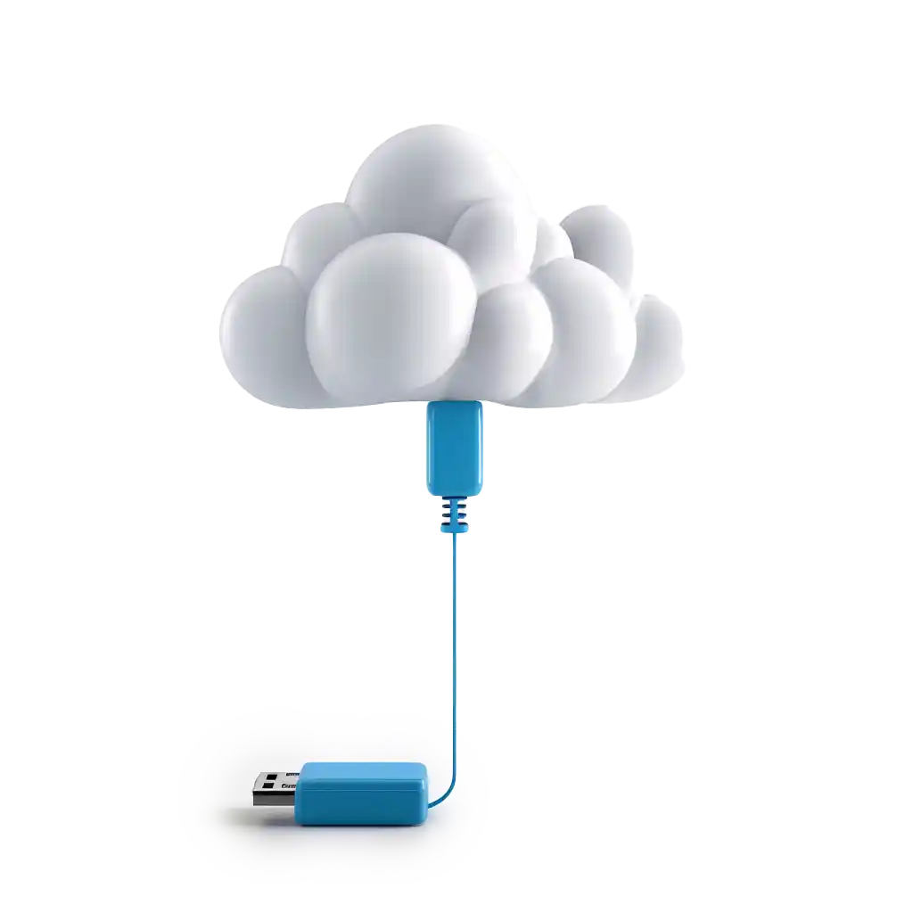 A blue USB plug into a cloud