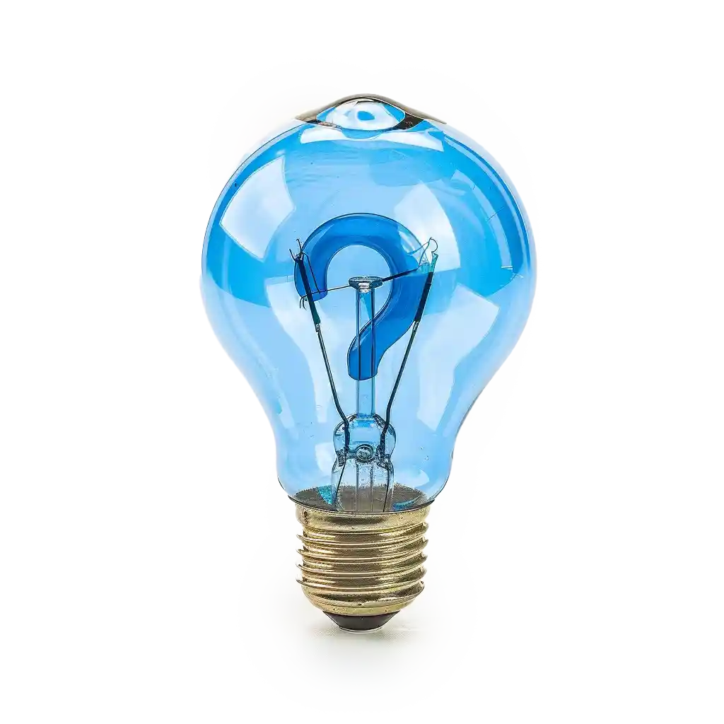 A blue lightbulb with a question mark