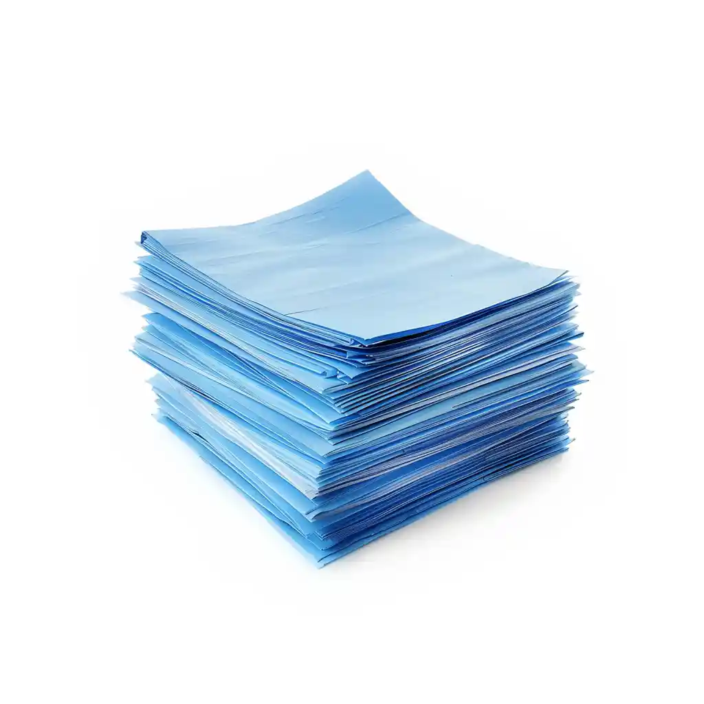 A medium stack of blue papers