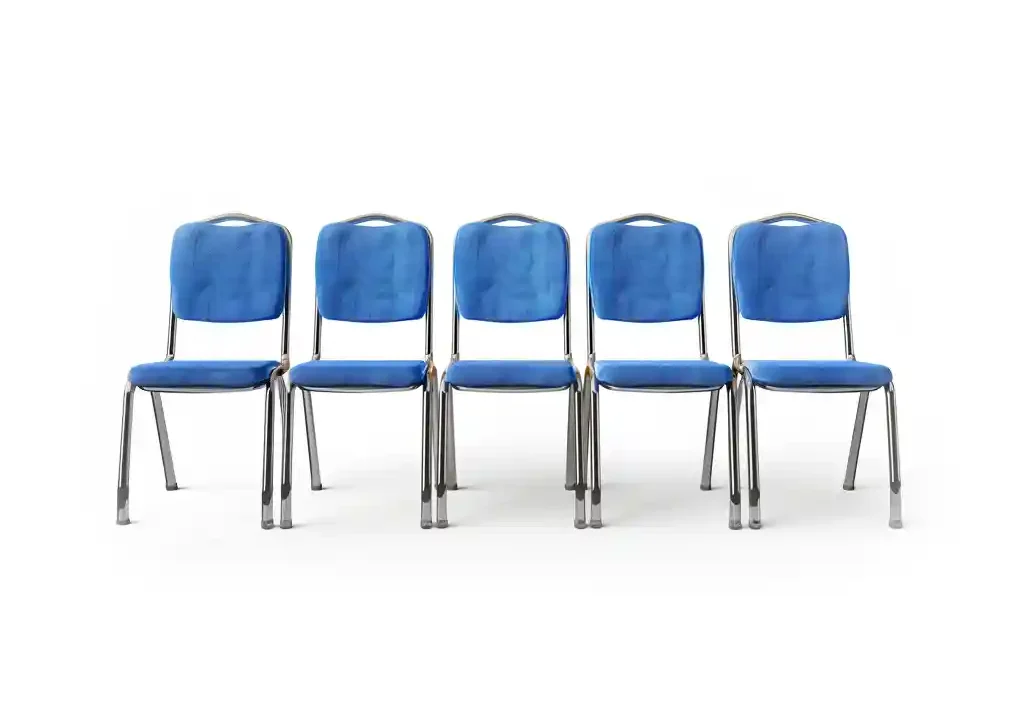 A group of blue chairs