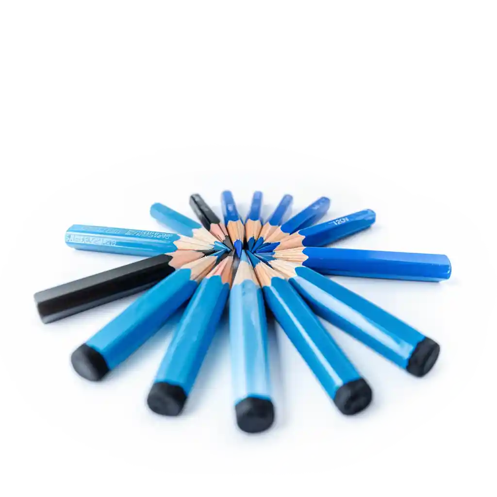 A circle of blue and black pencils
