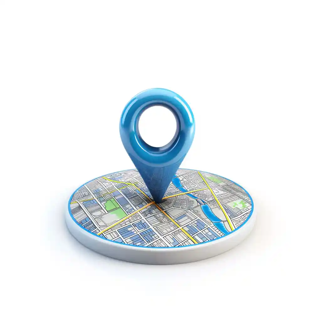 A blue GPS pin in a circular map