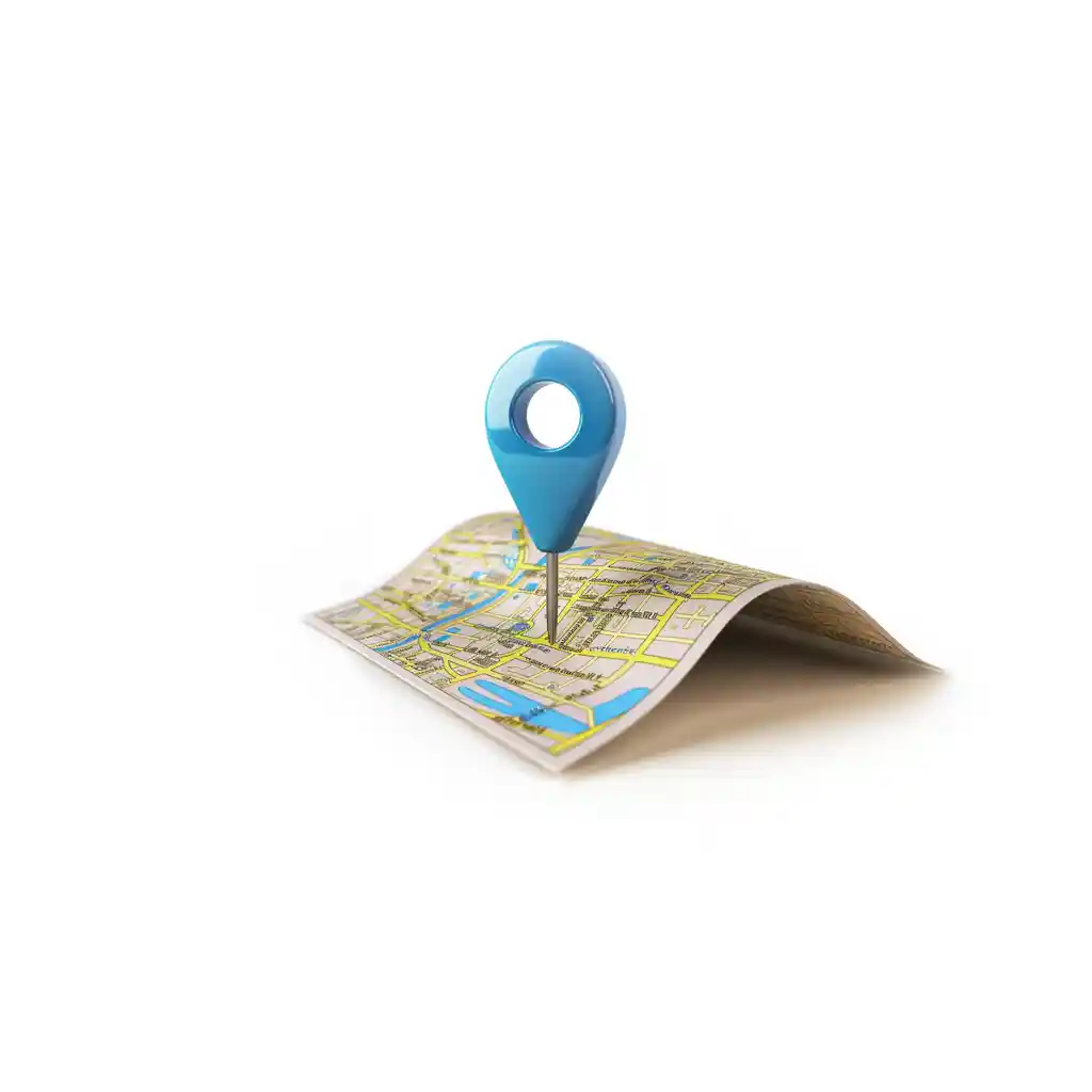 A GPS pin on a folded map.