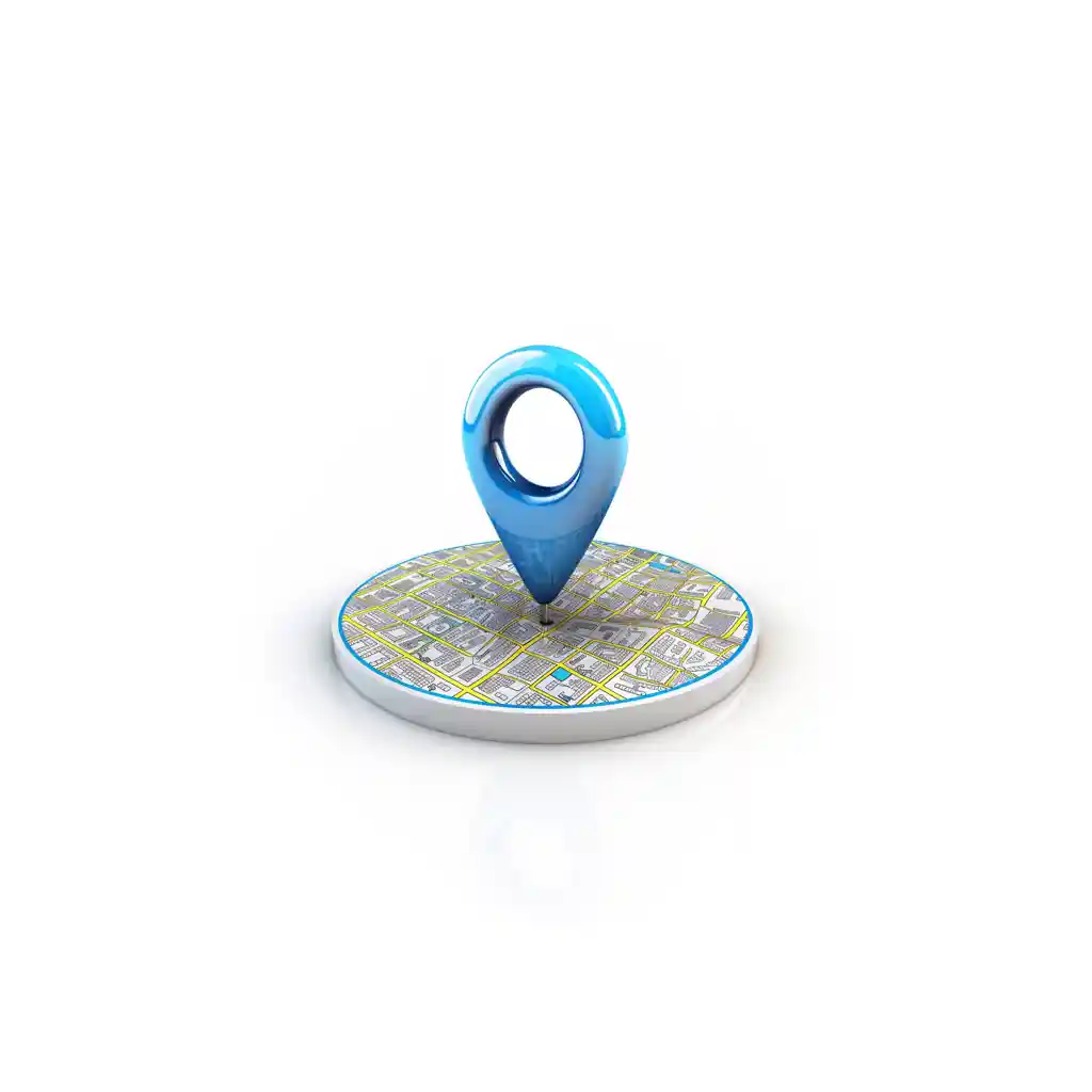 A blue pin GPS on a map