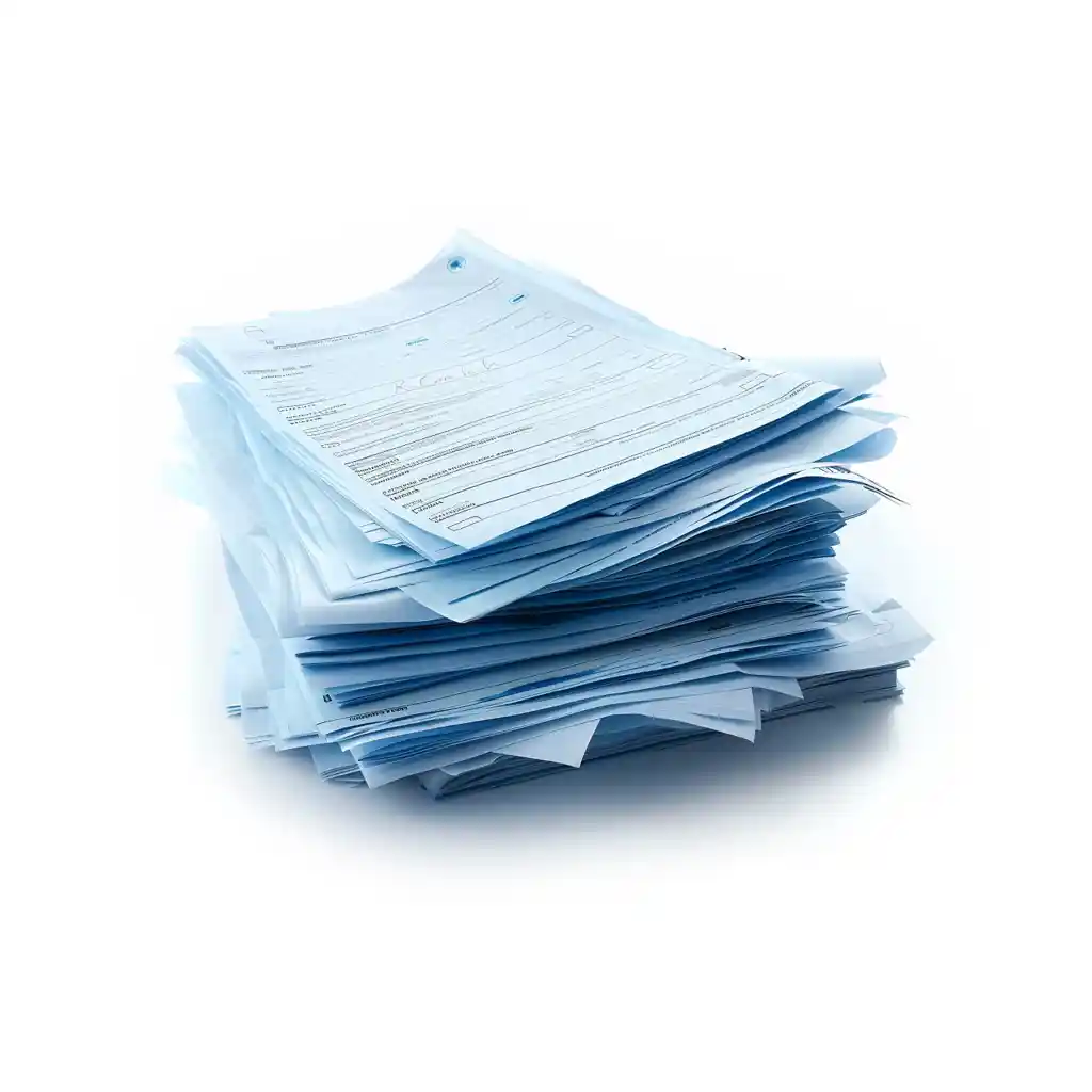 A stack of blue papers