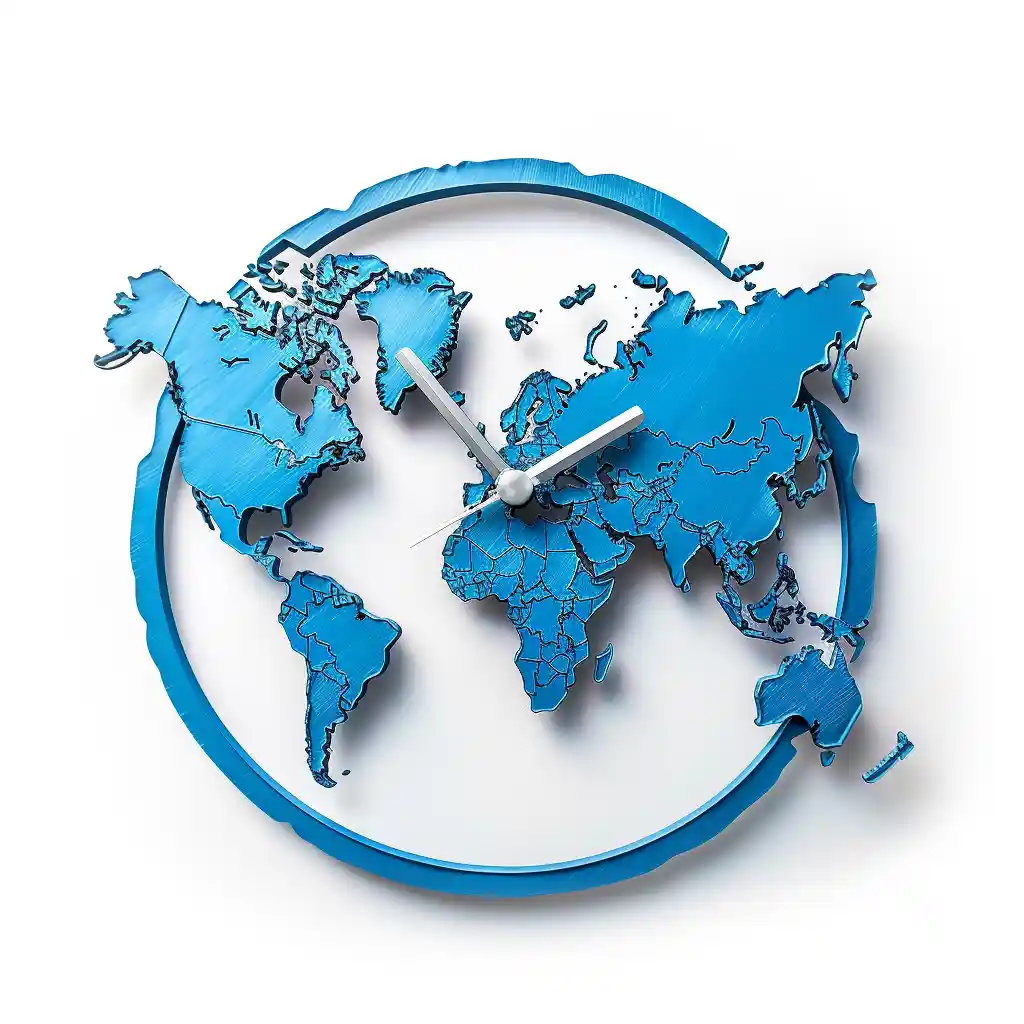 A blue world map clock