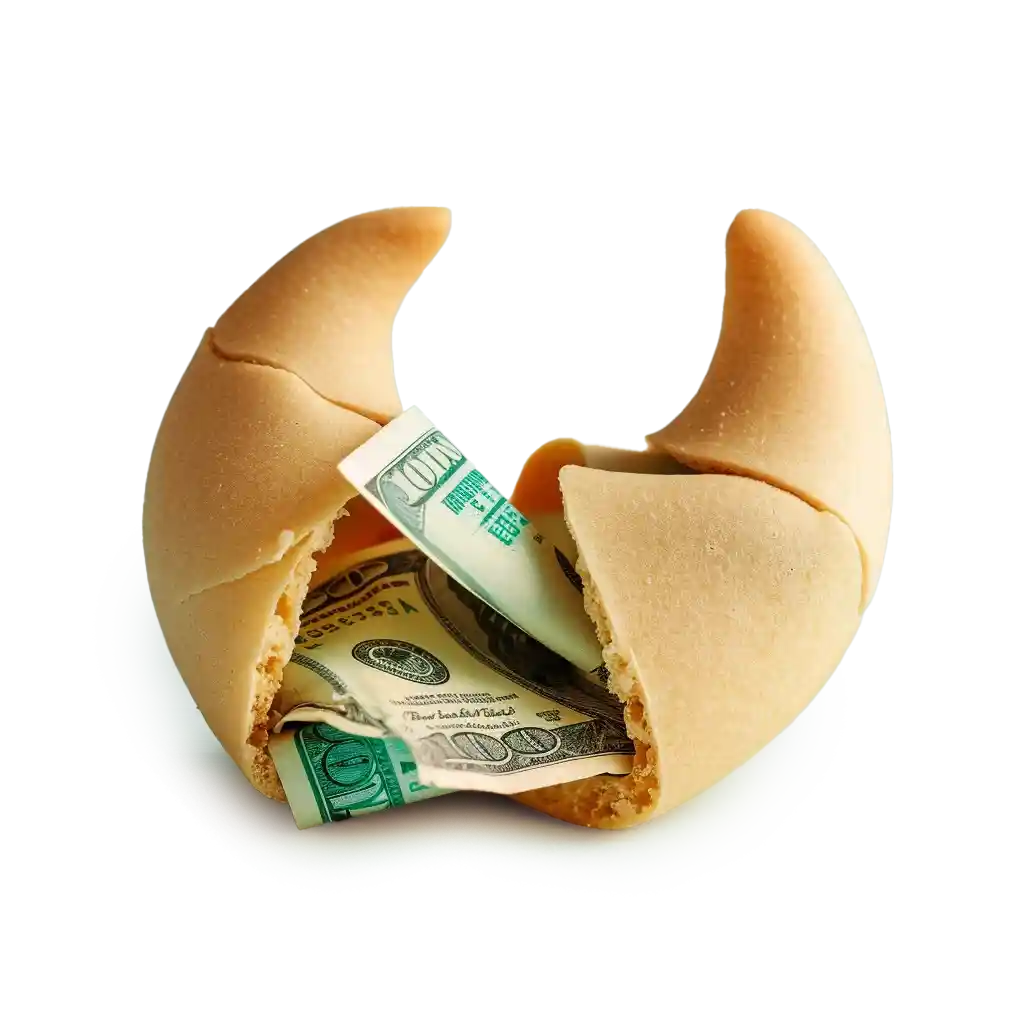 A fortune cookie with money inside