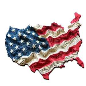 A US map covered in the US flag