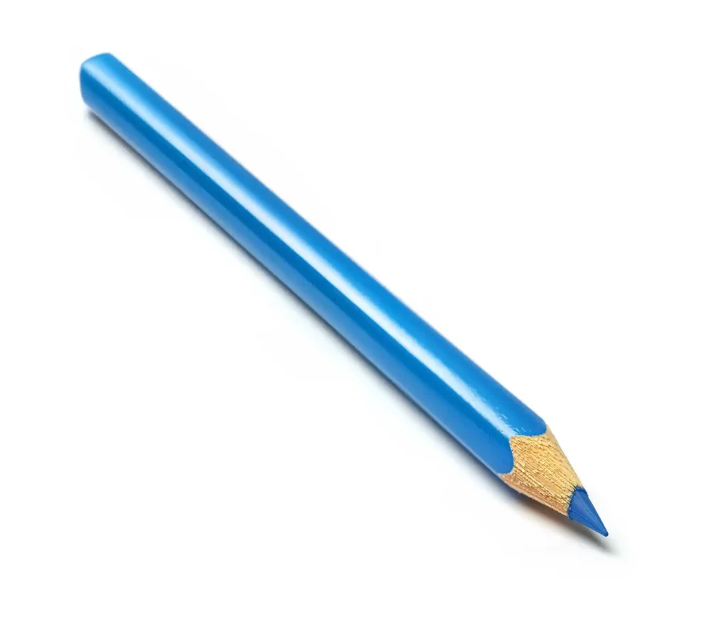 A blue pencil with glossy blue surface.