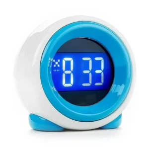 A modern digital blue clock