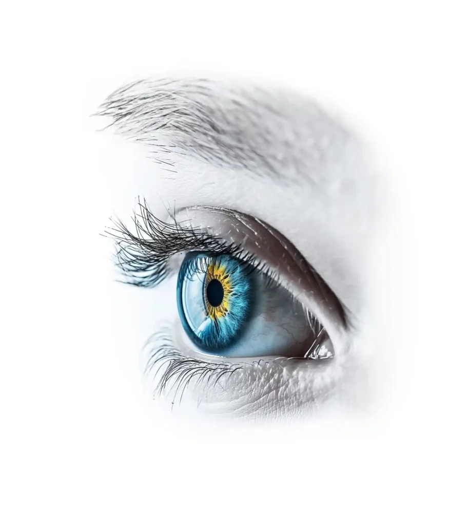 A blue eye on a white background