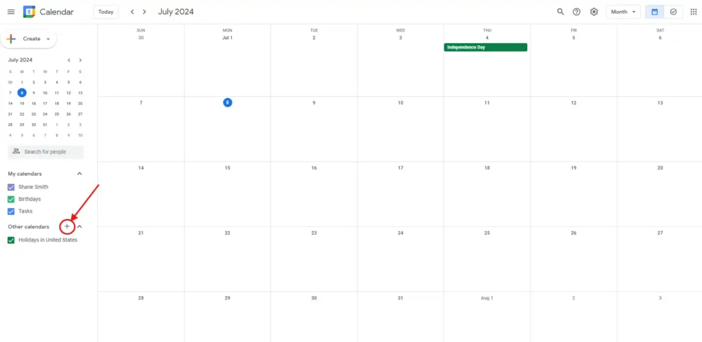 Google Calendars create new calendar button