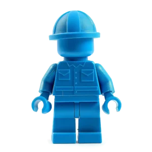A blue lego construction worker