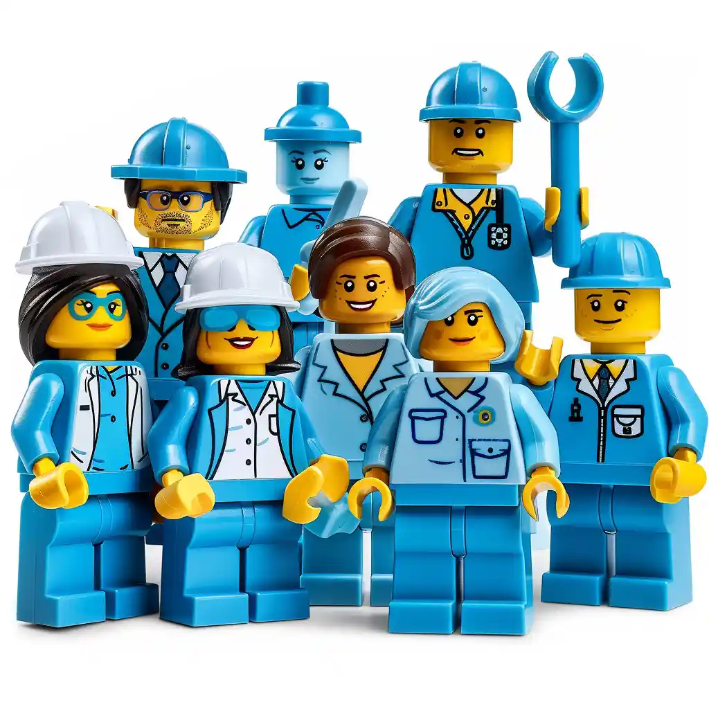 Blue toy employees