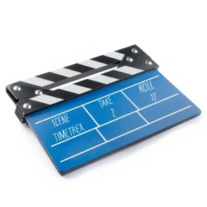 A film clapperboard in blue