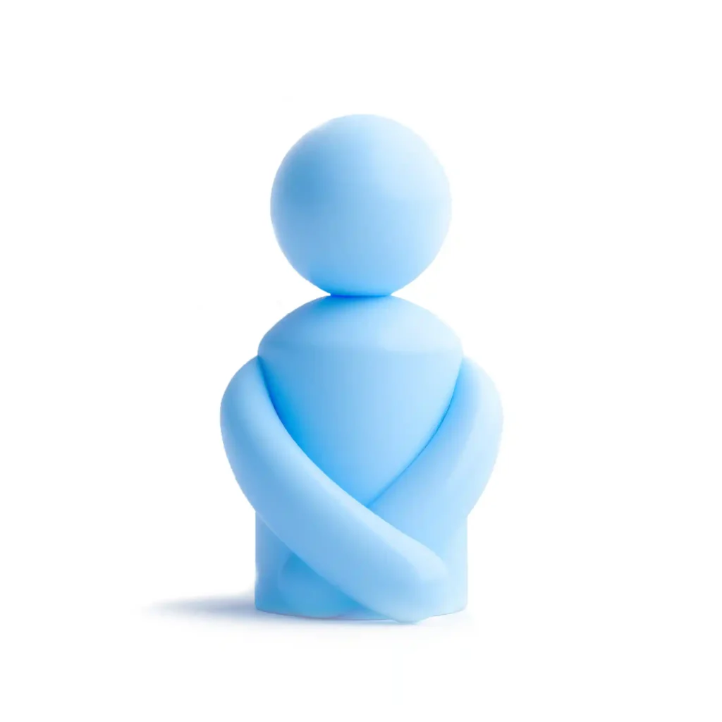 A blue human icon with crossed arms