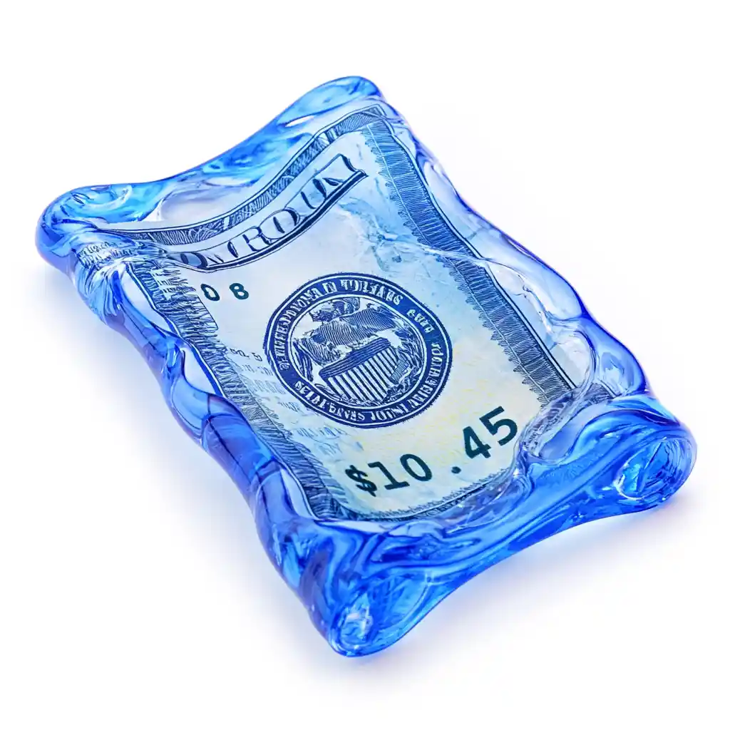 $10.45 wrapped in blue liquid