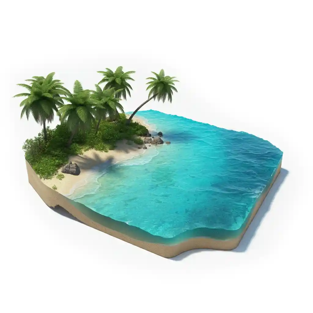 A cutout of a 3d tropical beach