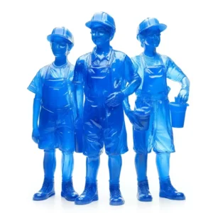 Blue plastic child workers