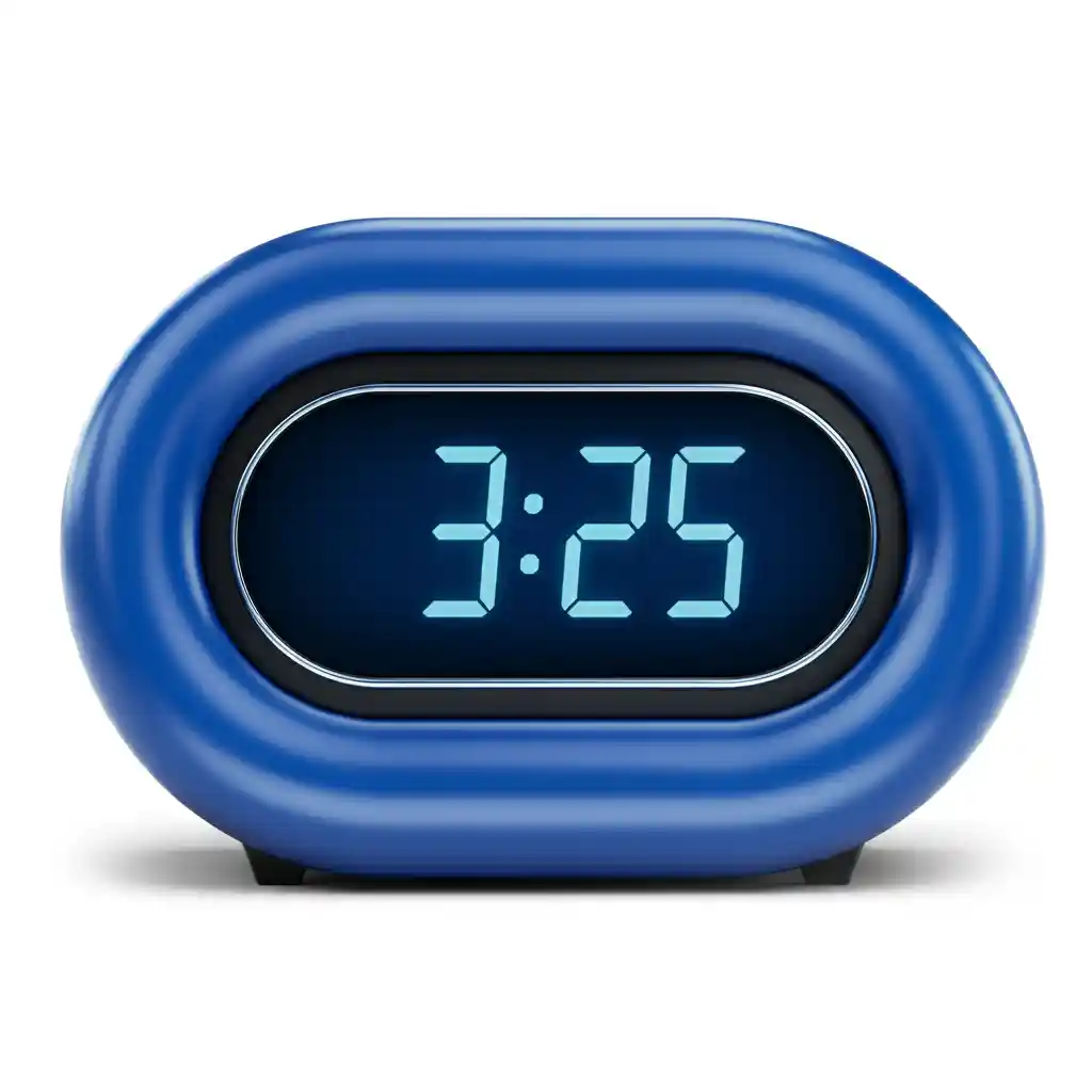 A blue digital timeclock showing 3:25