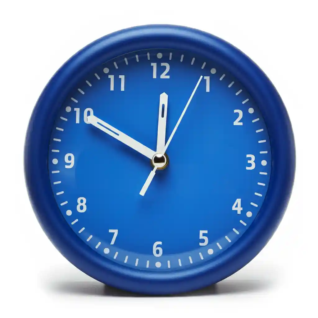 A standard blue wall clock