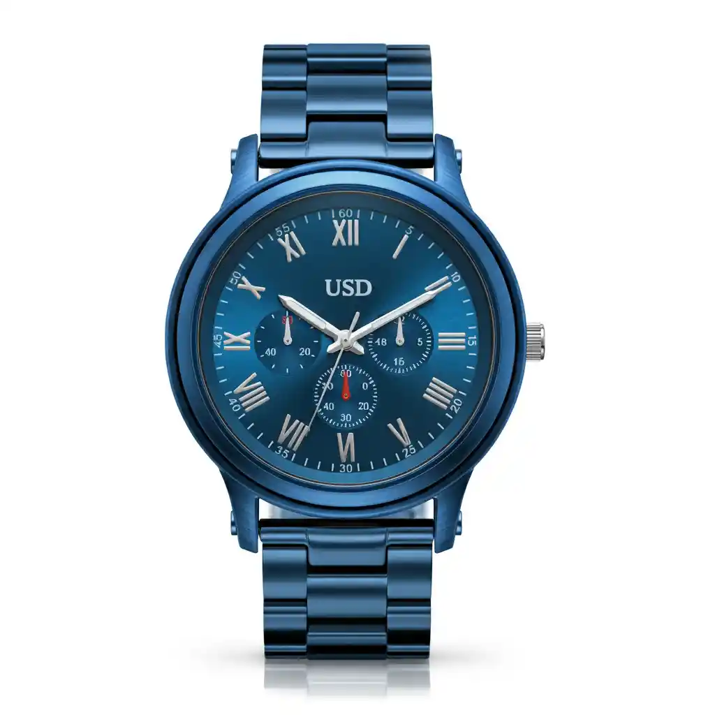 A wristwatch in blue metal