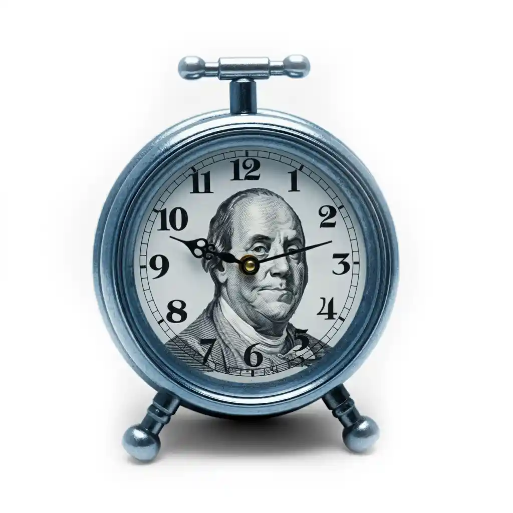 A classic desk clock with Ben Franklin on the face.