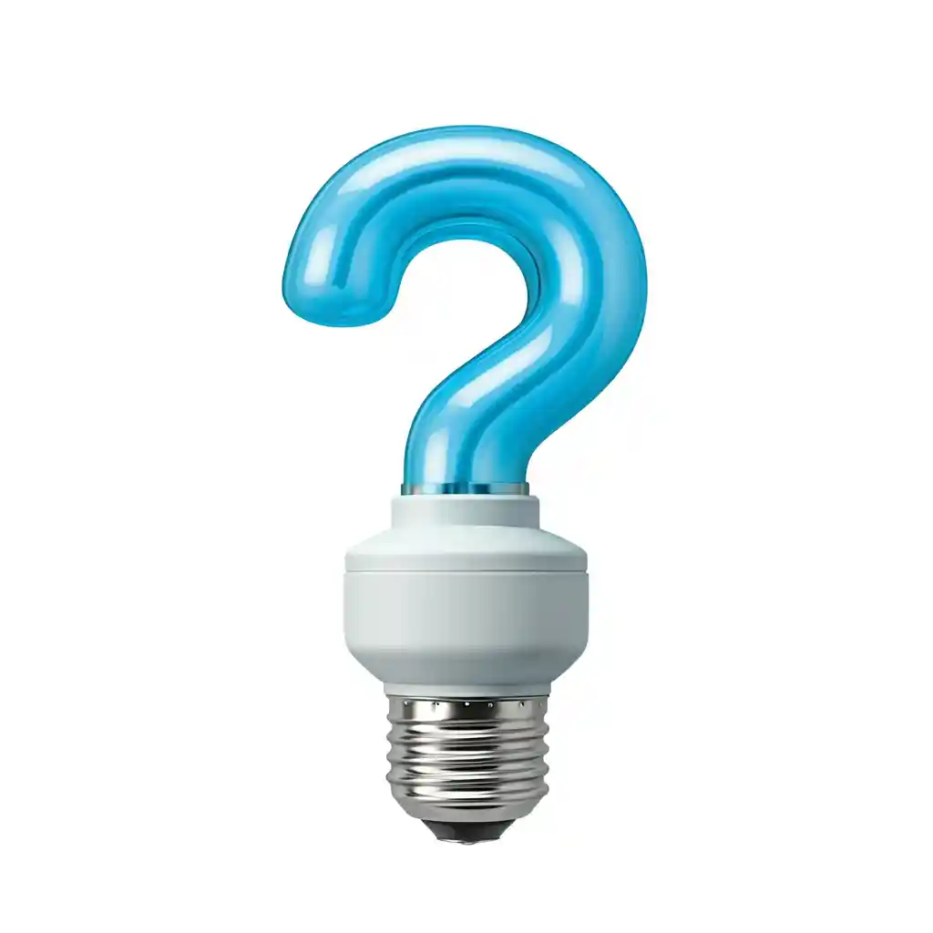 A blue light bulb in the shape of a question mark.