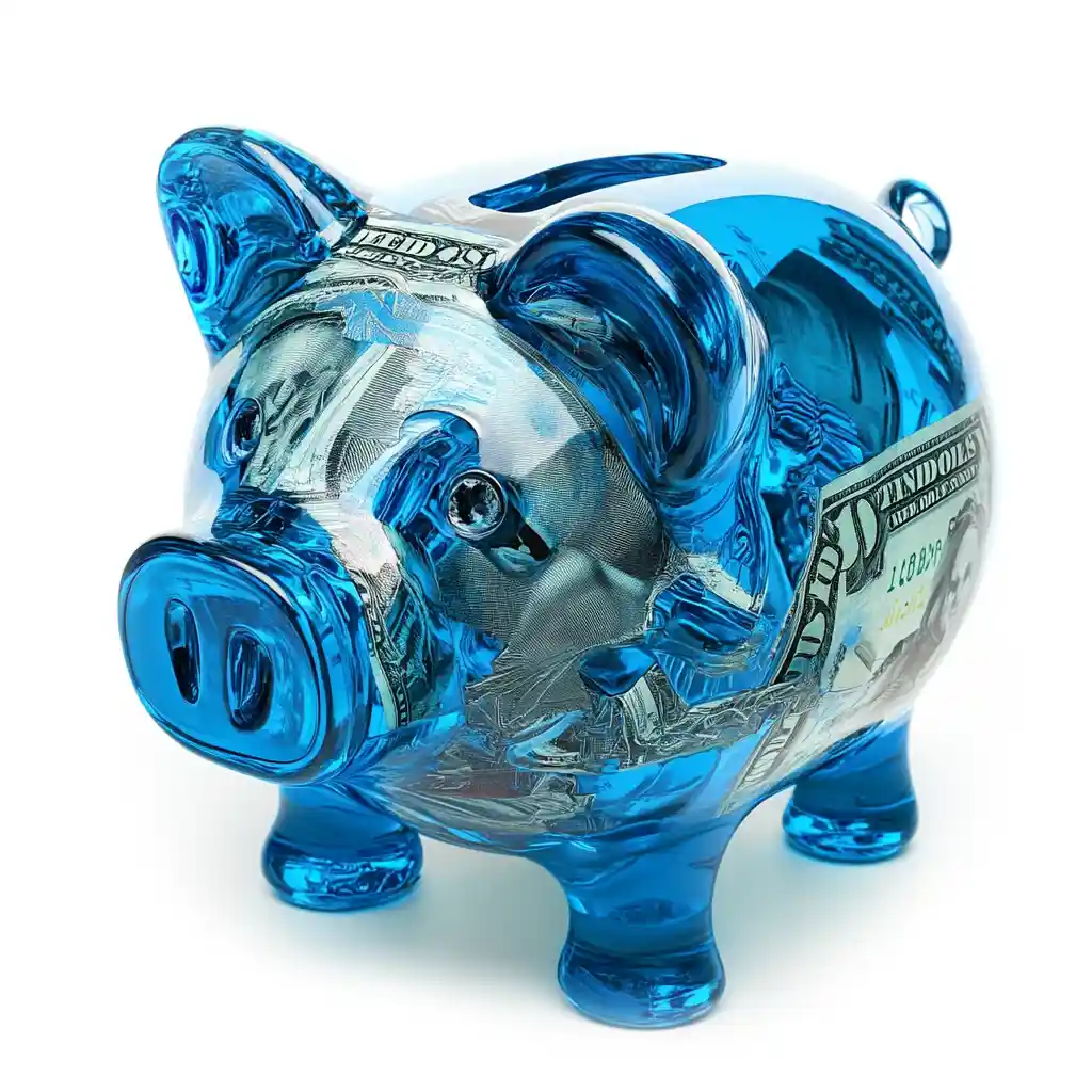 A blue glass piggybank.