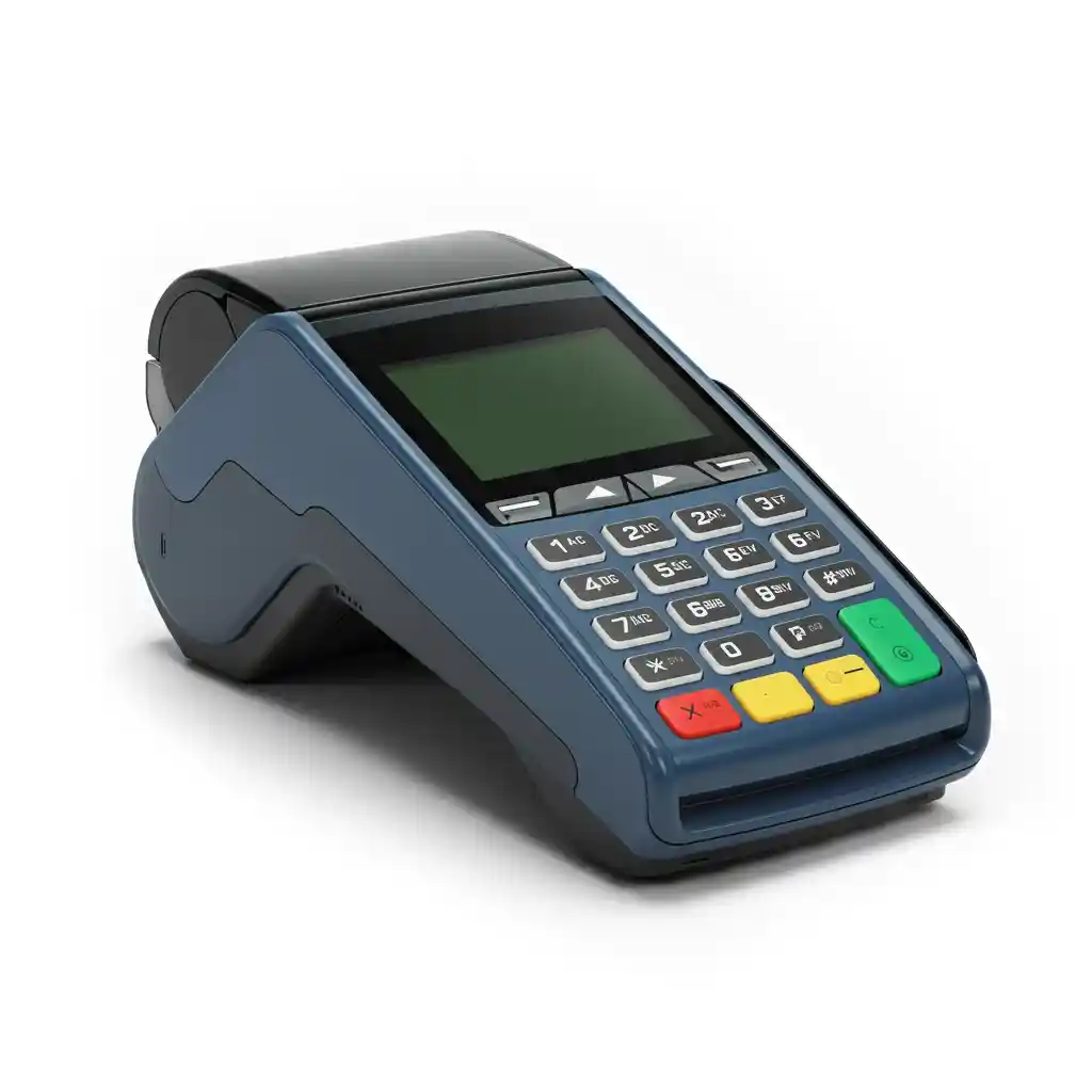 A blue POS terminal