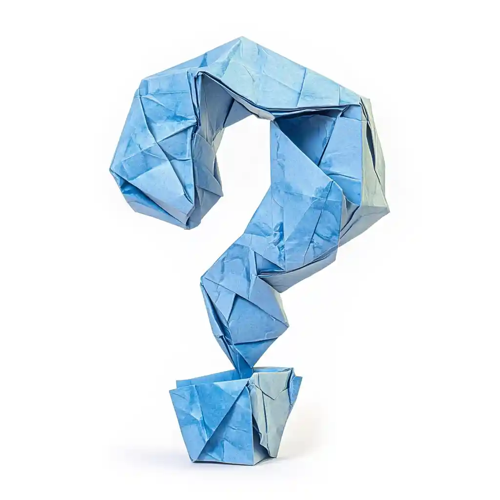 A blue origami question mark