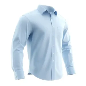 A casual men's blue dress shirt