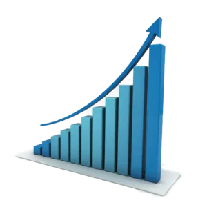 A blue bar chart with positive trendline