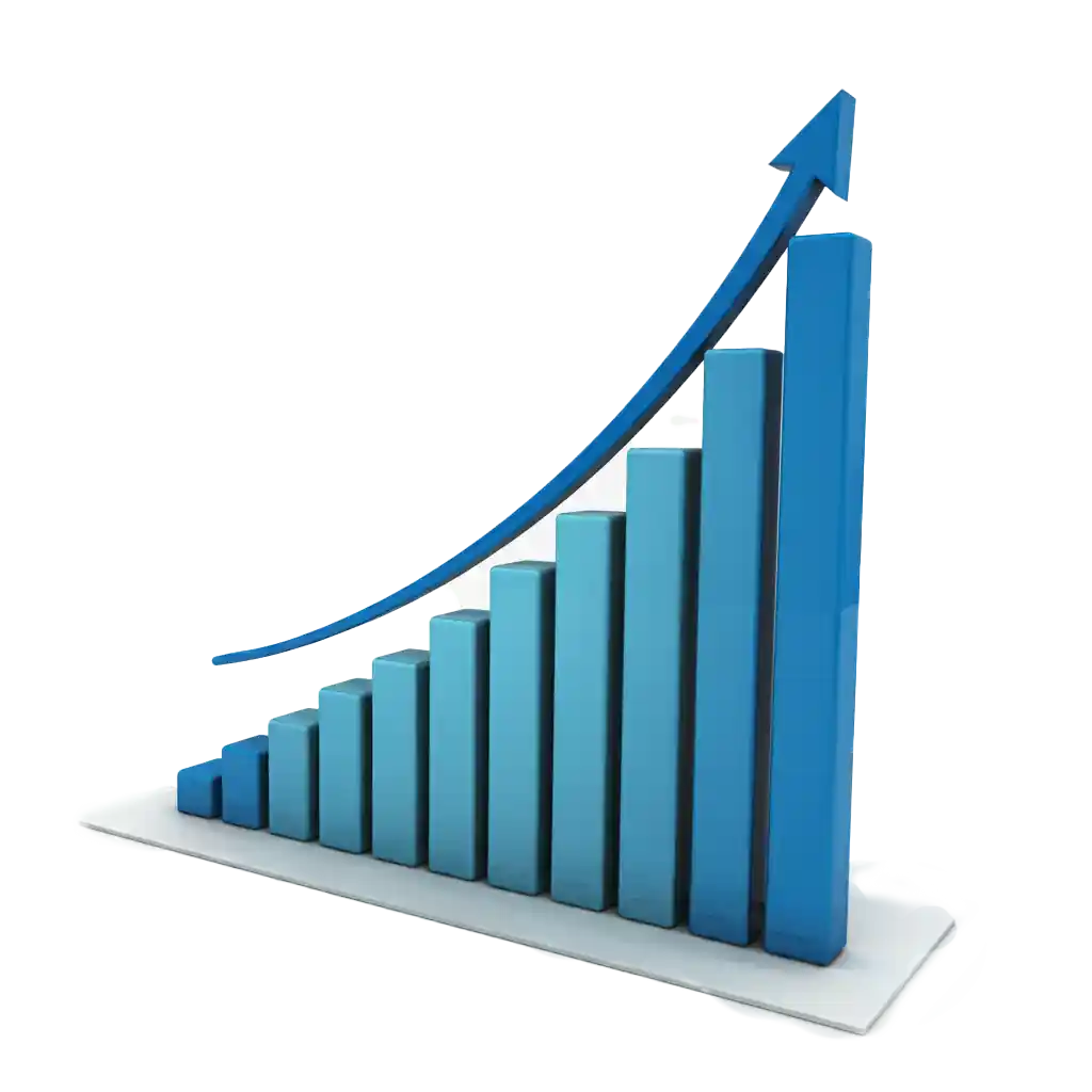 A blue bar chart with positive trendline