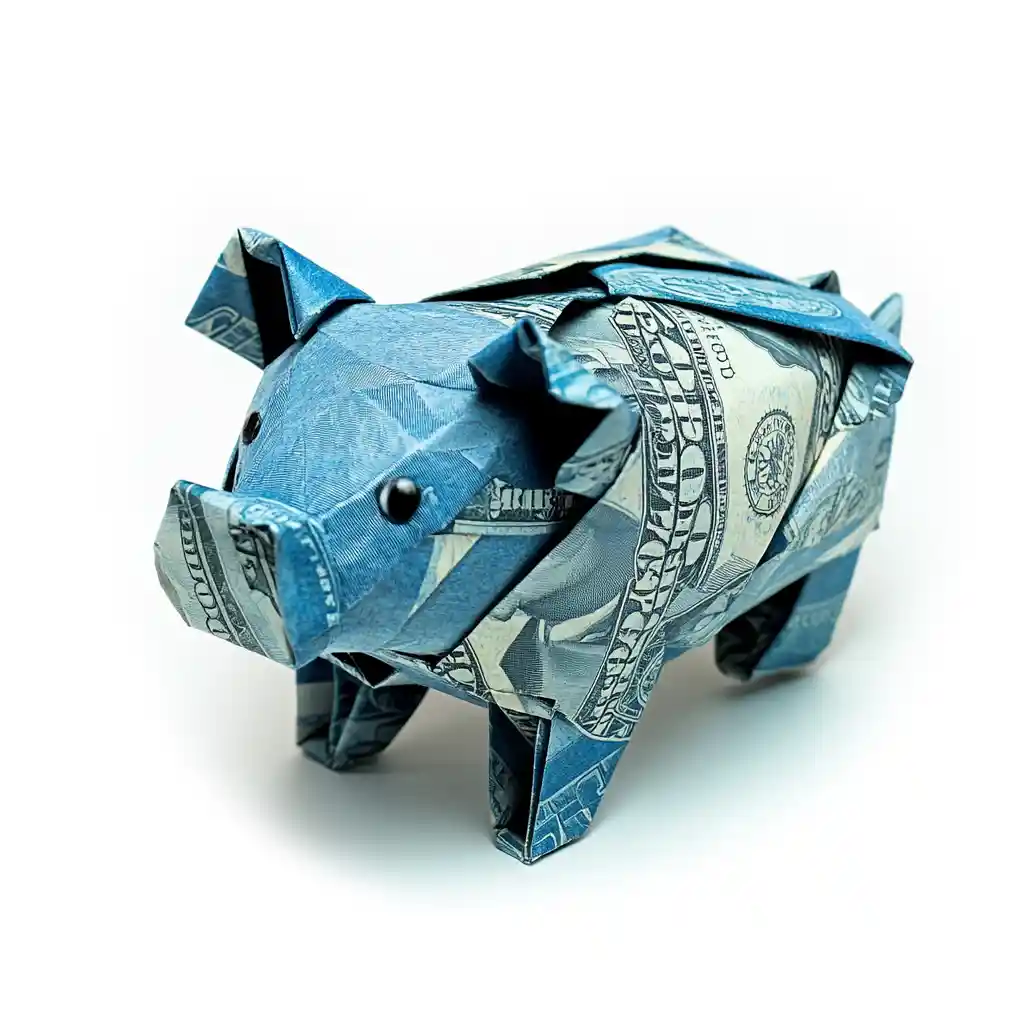 A blue origami piggybank