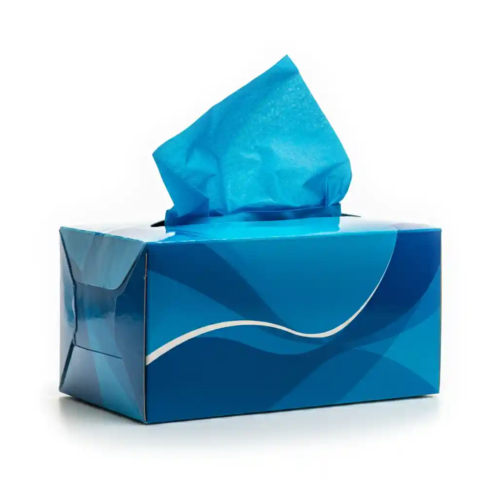 Blue tissue paper in box