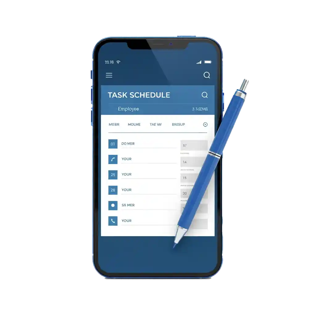 An example schedule on a phone with a blue pen