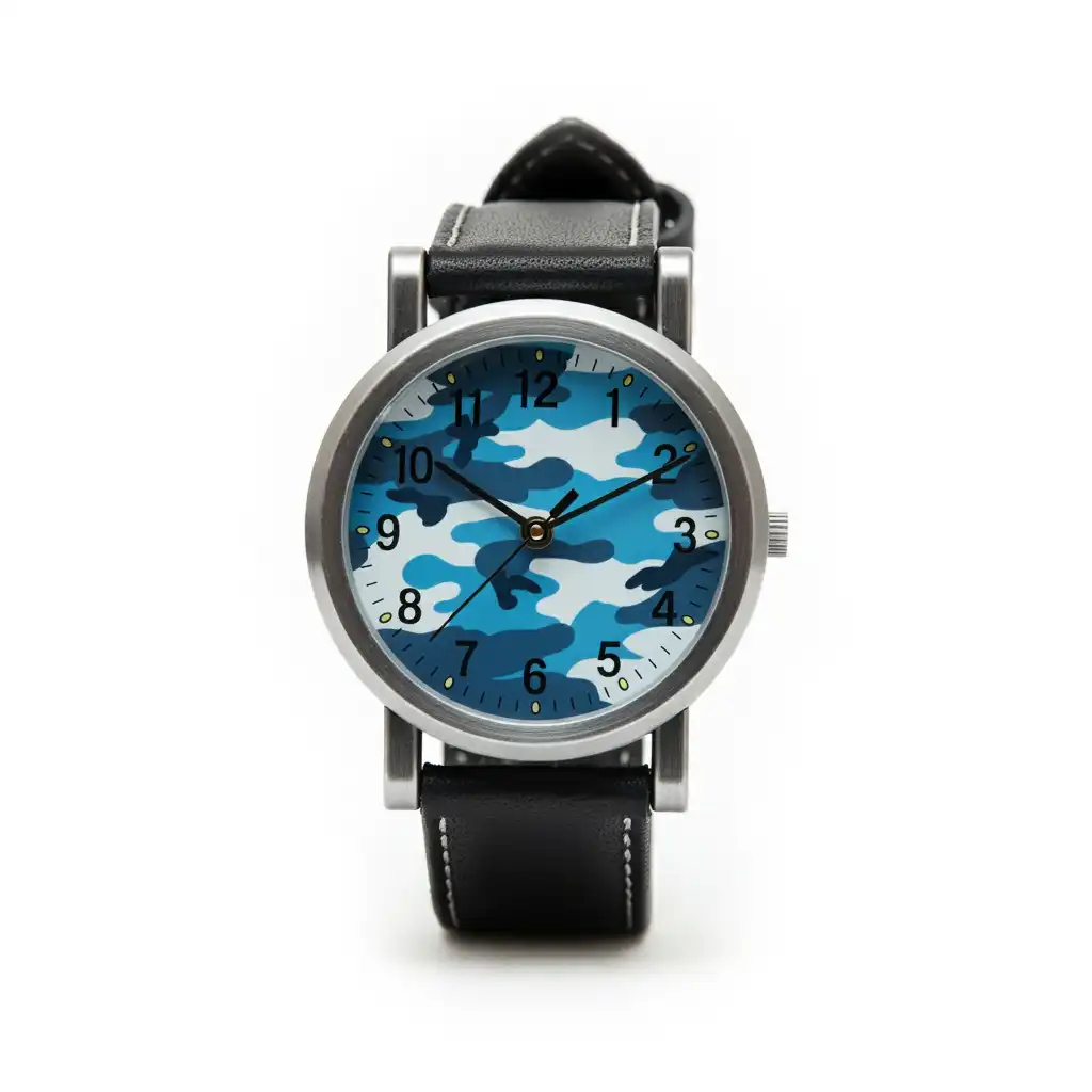 A wrist watch in blue camo