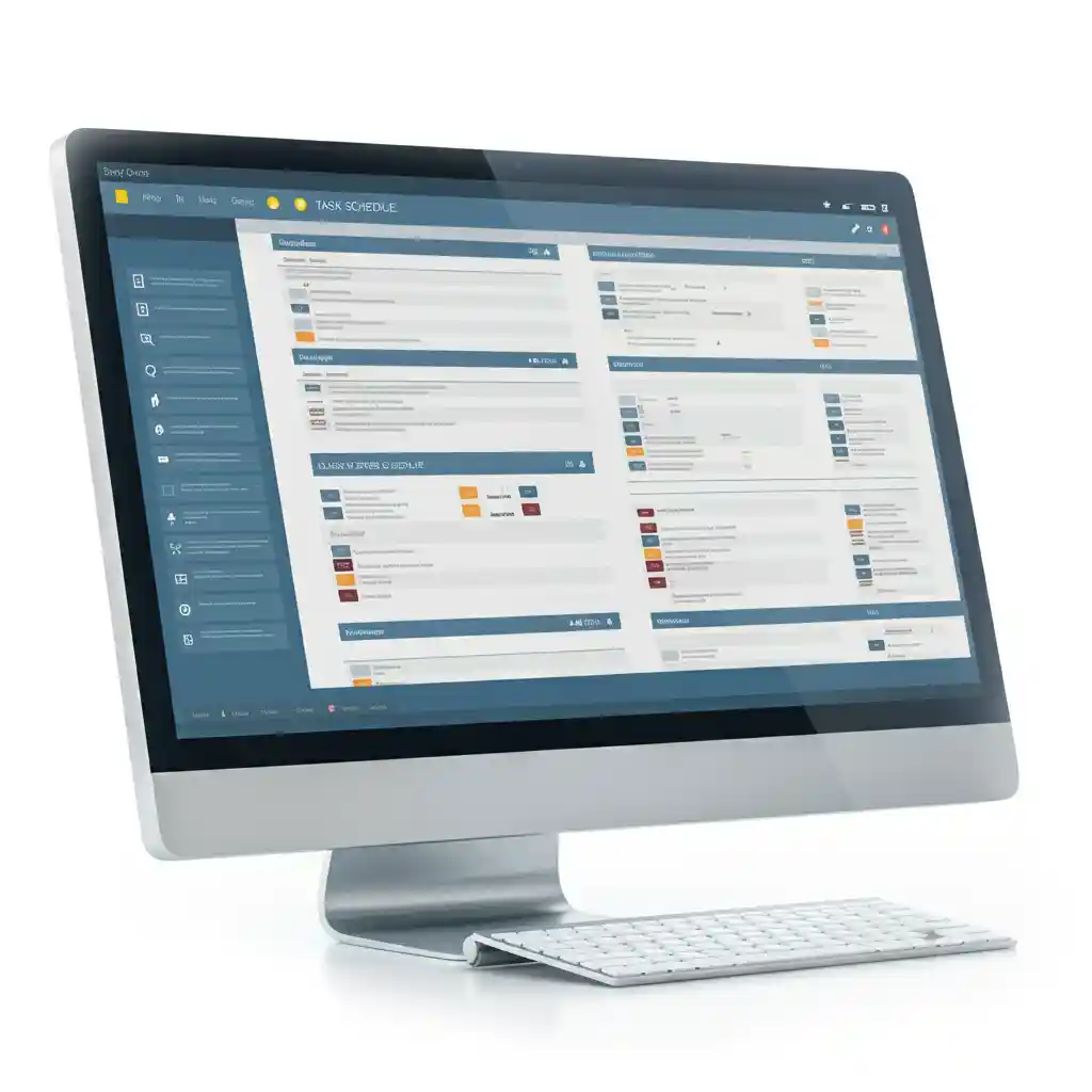 A desktop computer with blue employee schedule example