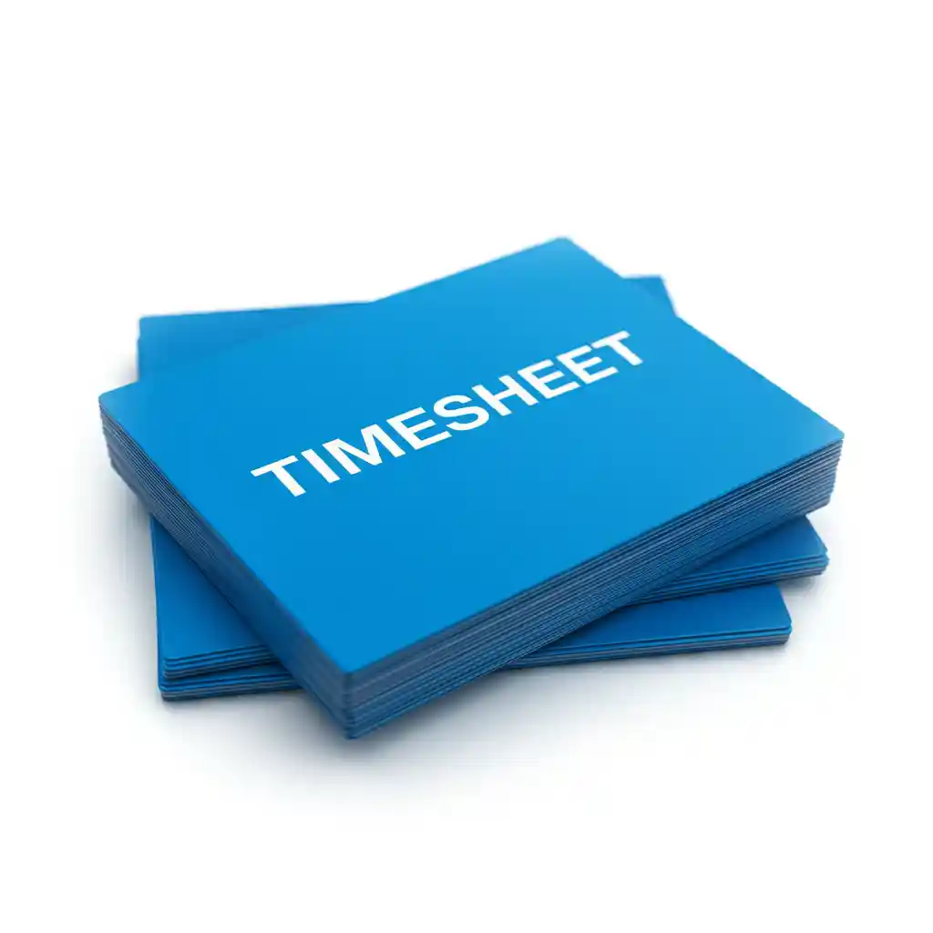 A blue timesheet card