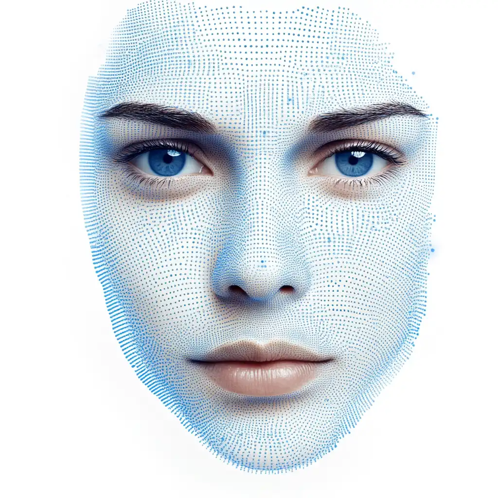 A face made of blue biometric dots