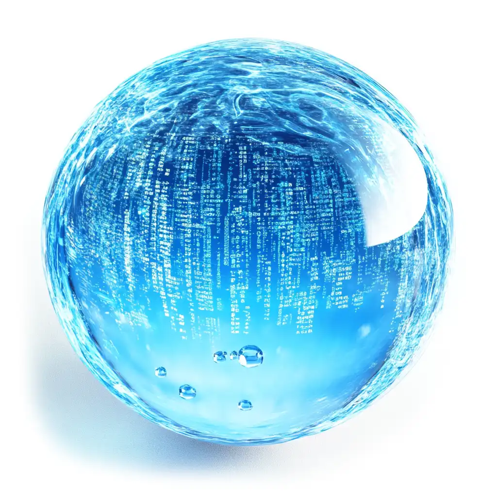 A blue sphere filled with code.