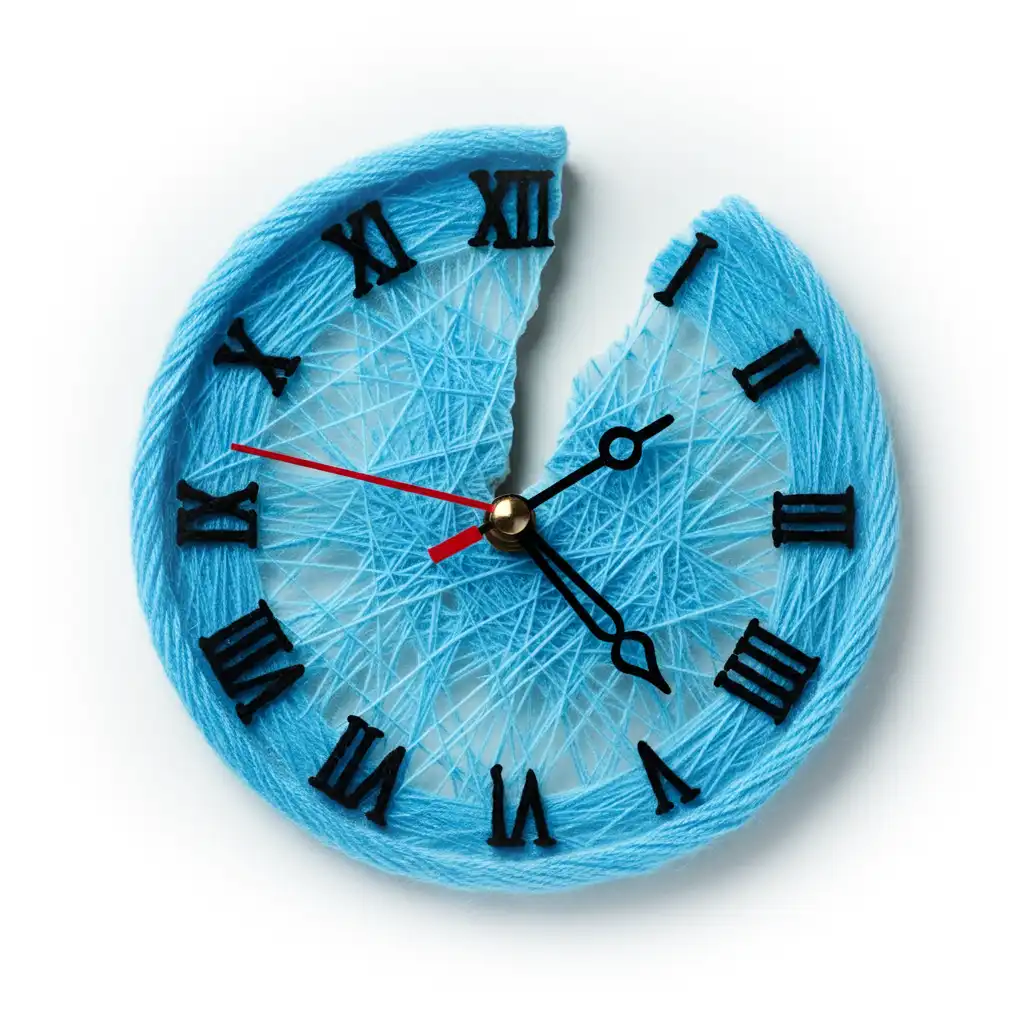 A broken clock made of blue string