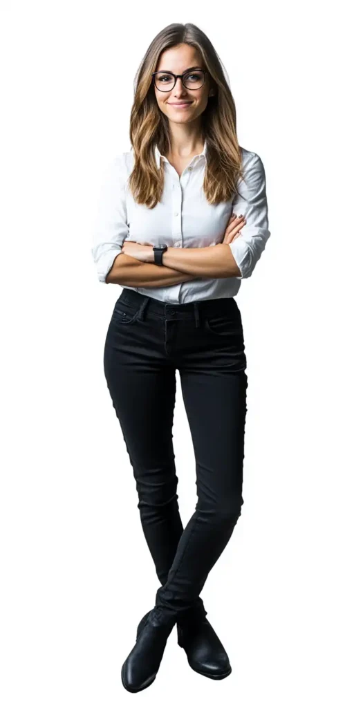 A woman in casual business clothing