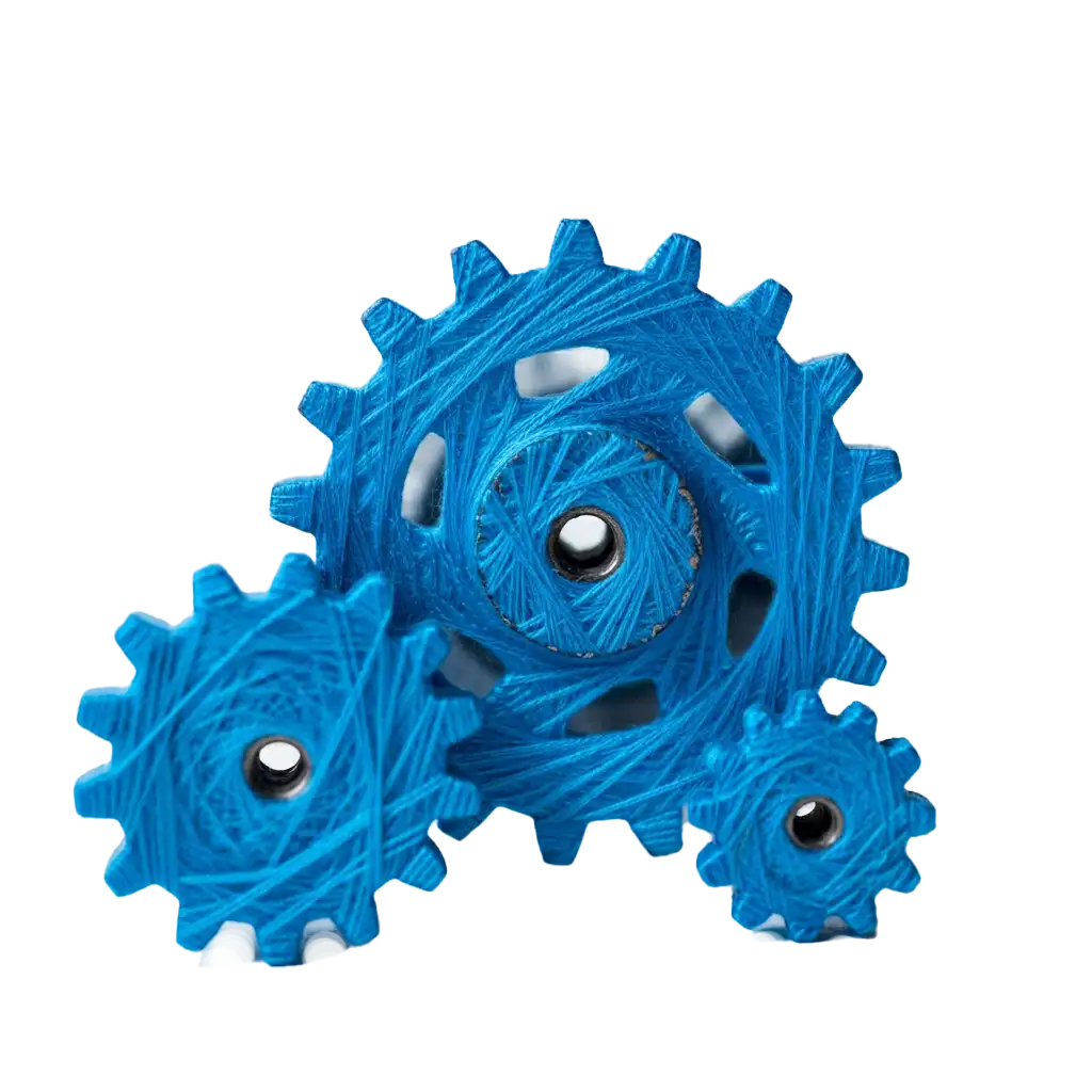 Blue gears made of twine