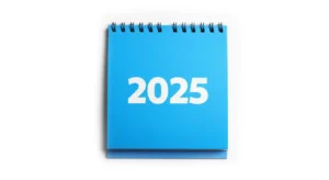 A blue flip calendar 2025