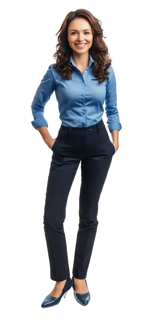 A casually dressed woman in business clothing.